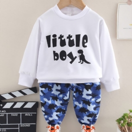 Toddler Pojkar Print Letter Little Sweatshirt Med Rund Hals Kamouflage Byx Set