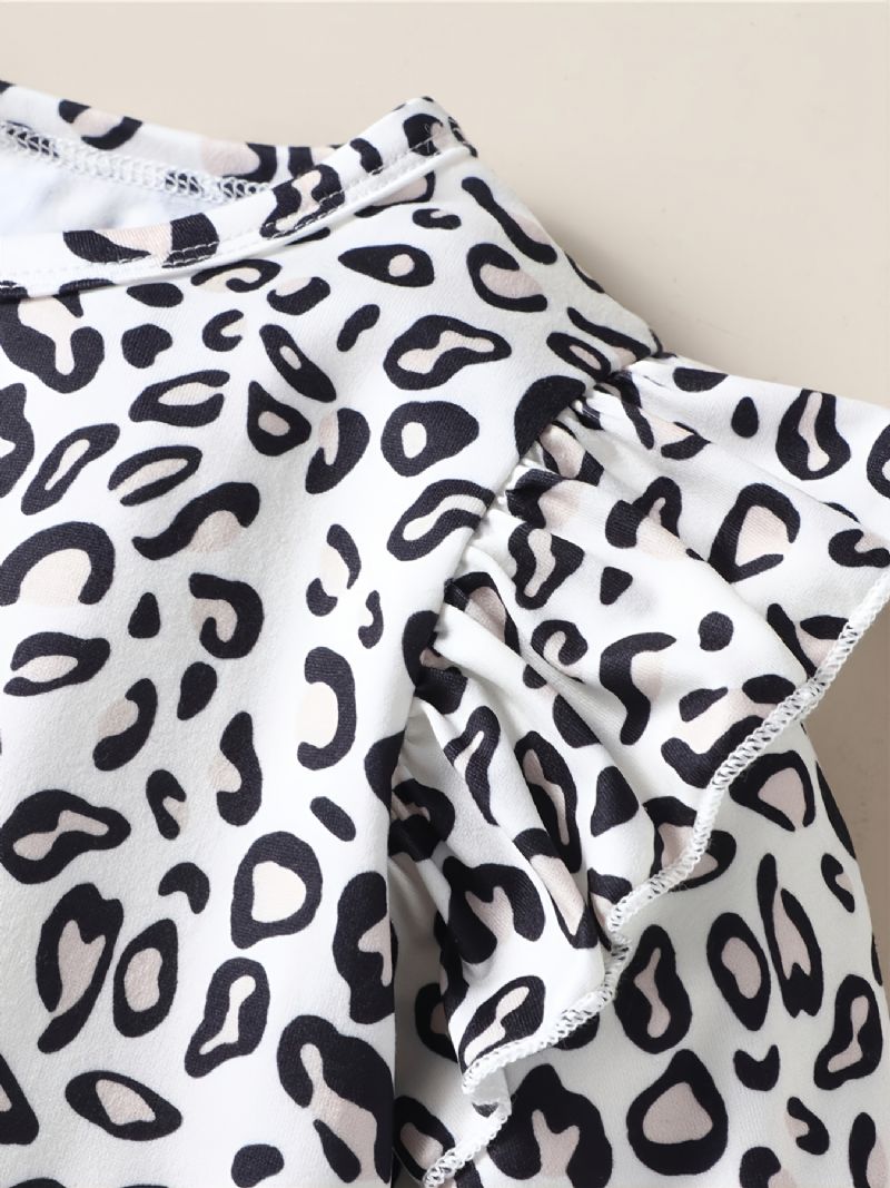 Tröja Med Leopardtryck För Flickor + Hjärtformad Byxa Med Kostym Bebis-barnkläder