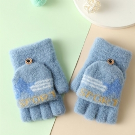Barn Half Finger Stickade Handskar Med Flip Top Varm Höst Vinter