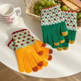 Flickor Casual Stickade Handskar Med Blommönster Termisk Bekväma Color Block För Vintern
