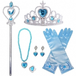 Flickor Princess Dress Up Accessoarer Crown Sceptre Halsband Handskar Örhängen Ring Set Barnpresenter