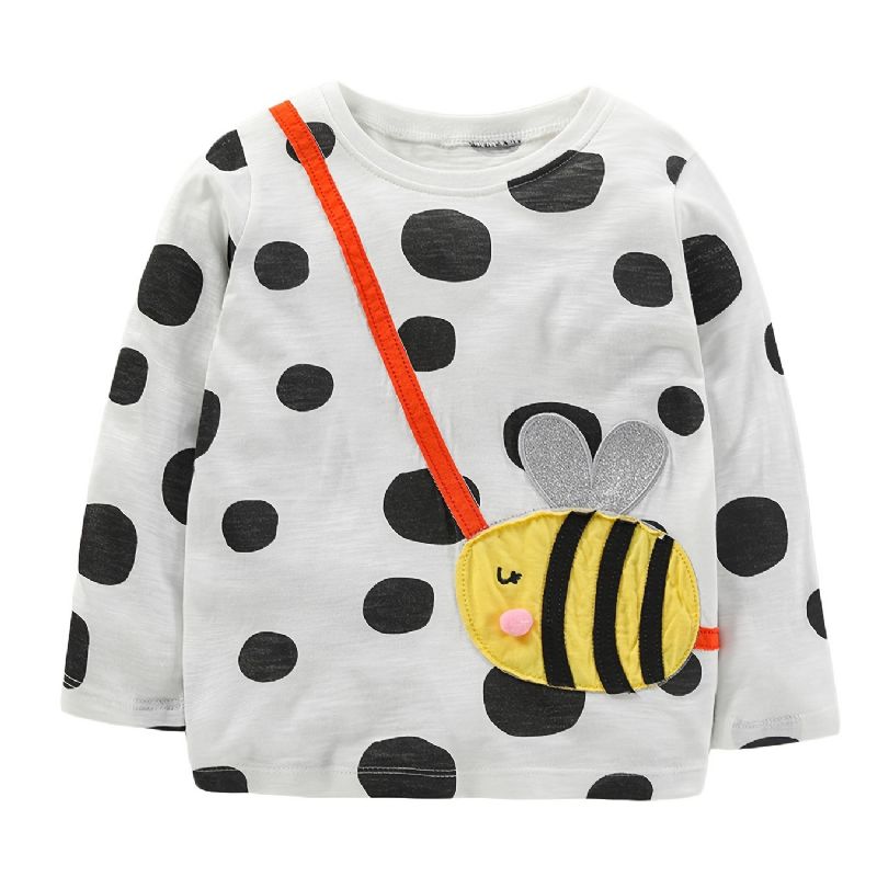 1st Flickor Söta Bee Print Patch Långärmad T-shirt Hals Besättning För Vintern