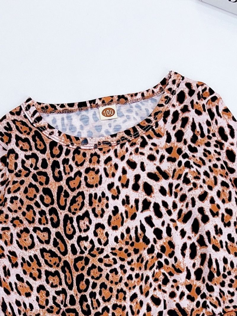 2st Flickor Leopard Print Kjol Långärmad T-shirt Set