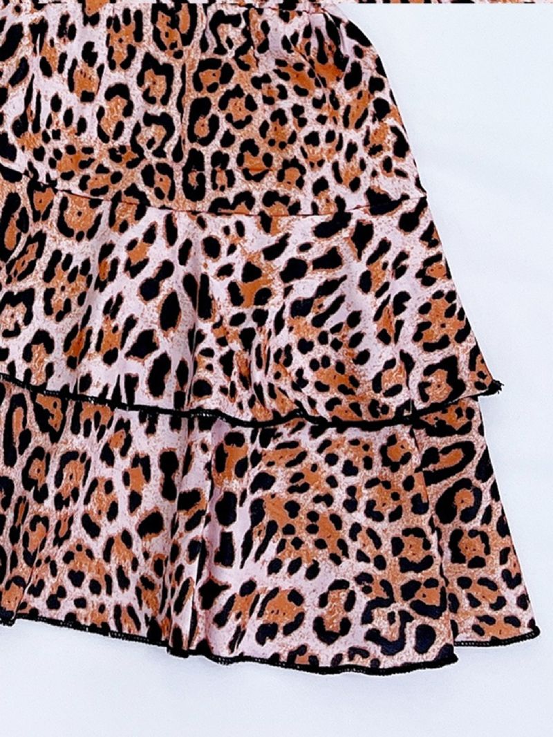 2st Flickor Leopard Print Kjol Långärmad T-shirt Set