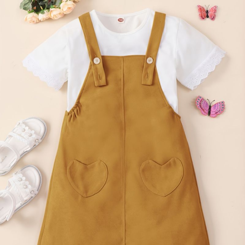 2st Flickor Mode Kortärmad T-shirt Suspender A-line Kjol
