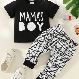2st Pojkar Casual Mama's Print T-shirt & Randed Byx Set