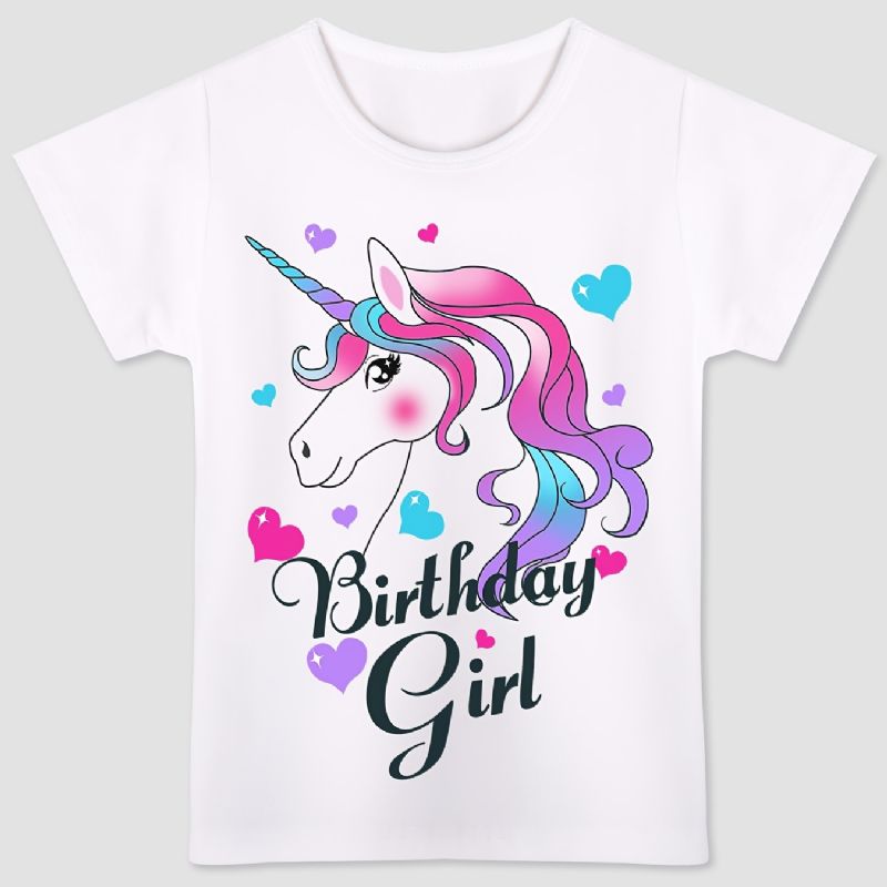 Barn Rosa Lila Unicorn Birthday Flickor T-shirt Barnkläder För Sommaren
