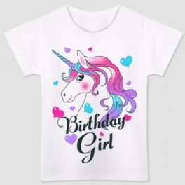 Barn Rosa Lila Unicorn Birthday Flickor T-shirt Barnkläder För Sommaren