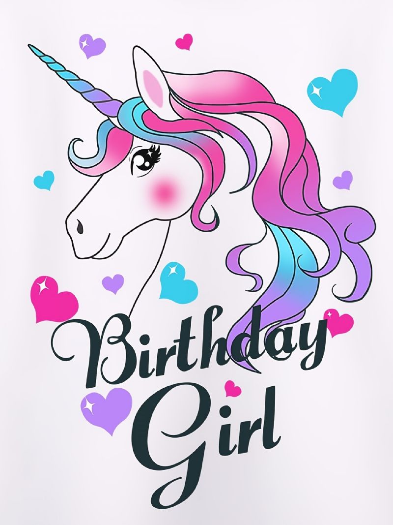 Barn Rosa Lila Unicorn Birthday Flickor T-shirt Barnkläder För Sommaren