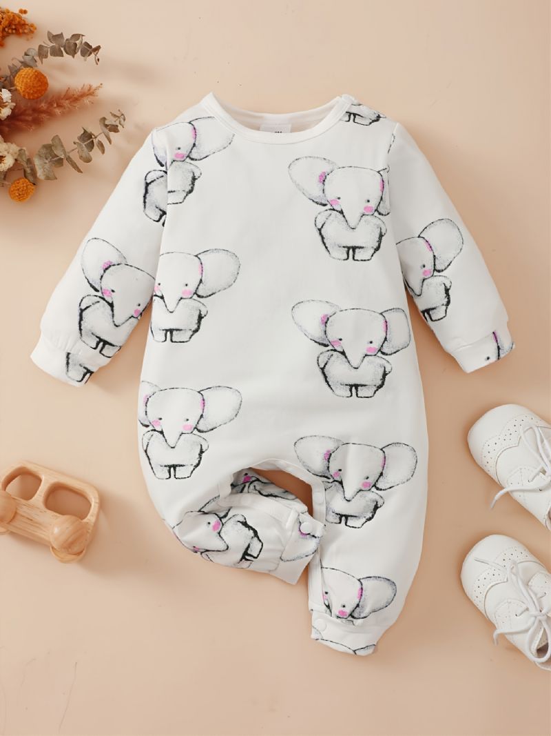 Bebis Flickor Elephant Print Långärmad Onesie