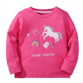 Bebis Flickor Långärmade T-shirts Rund Hals Söt Unicorn Print Toppar Barnkläder