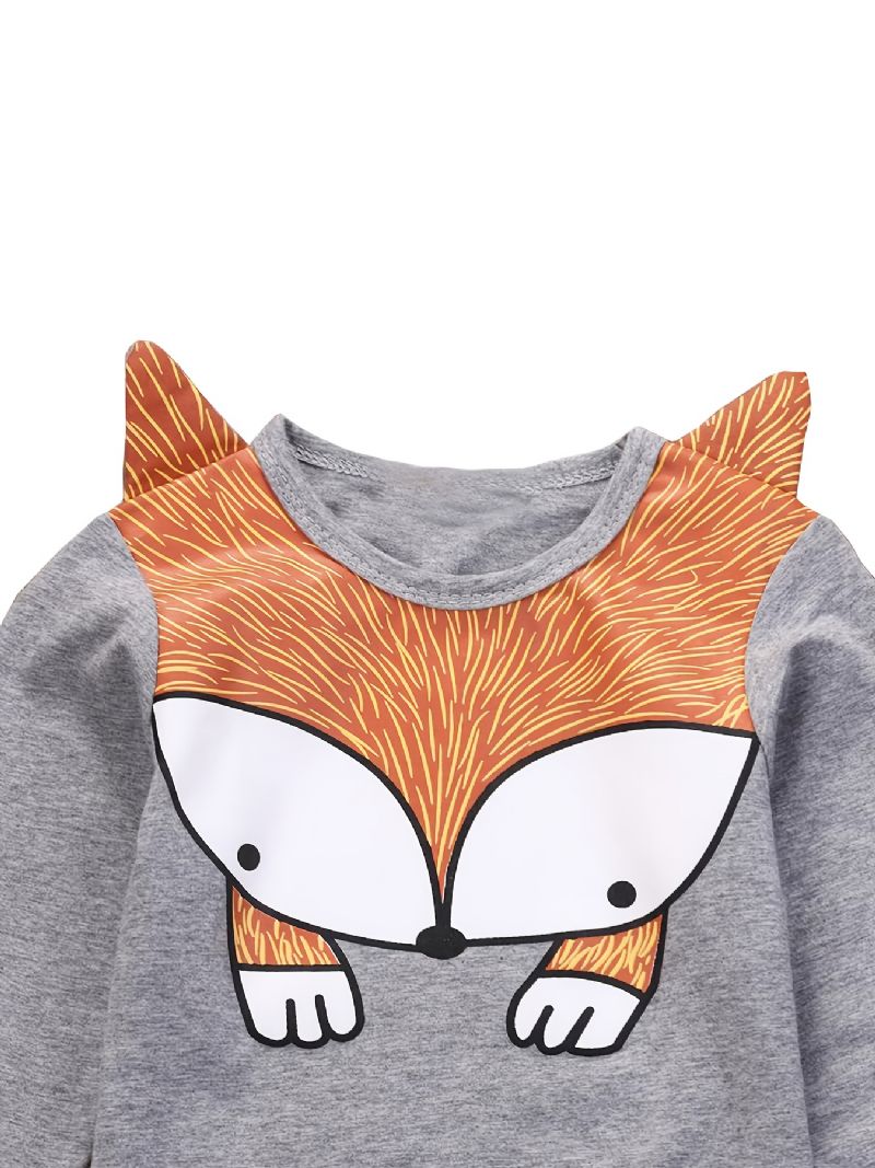 Bebis Flickor Långärmade T-shirts Rundhalsad Tecknad Fox Print Toppar Barnkläder
