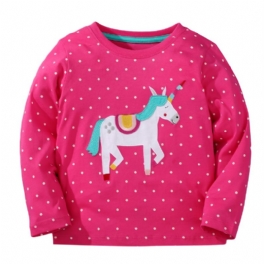 Bebis Flickor T-shirt Rund Hals Långärmad Unicorn Dots Print Toppar Barnkläder