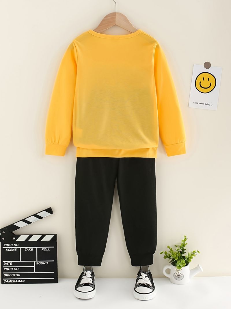 Bebis Pojkar Pullover Tecknat Tryck Långärmad T-shirt Och Byxor Med Rund Hals Barnkläder