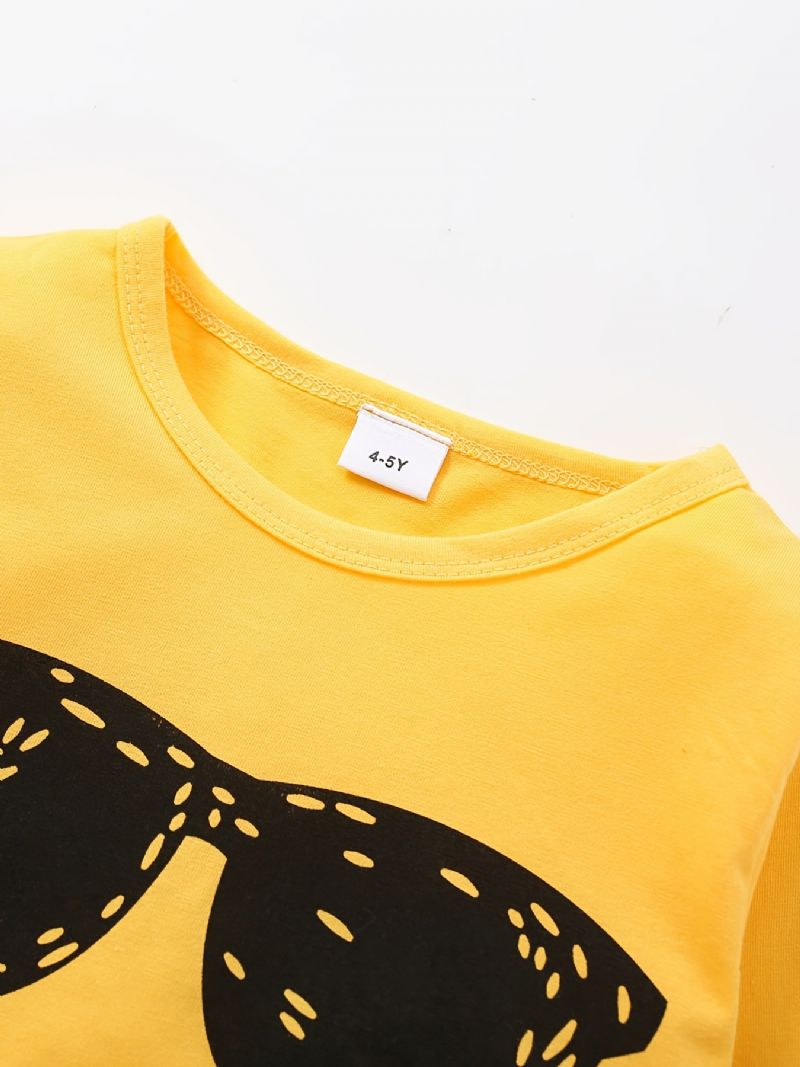 Bebis Pojkar Pullover Tecknat Tryck Långärmad T-shirt Och Byxor Med Rund Hals Barnkläder