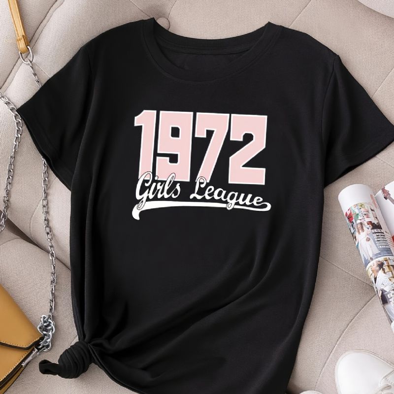 Casual 1972 Flickor League Tryckt T-shirt Med Rund Hals Lös Kortärmad Mode Sommar-t-shirts Toppar Damkläder