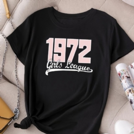 Casual 1972 Flickor League Tryckt T-shirt Med Rund Hals Lös Kortärmad Mode Sommar-t-shirts Toppar Damkläder