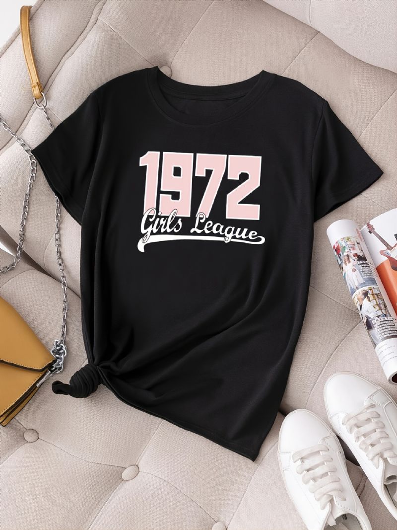 Casual 1972 Flickor League Tryckt T-shirt Med Rund Hals Lös Kortärmad Mode Sommar-t-shirts Toppar Damkläder