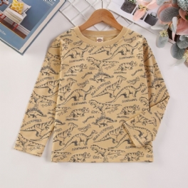 Flickor Casual Pullover Långärmad Crew Neck T-shirt Med Tecknad Dinosaurietryck