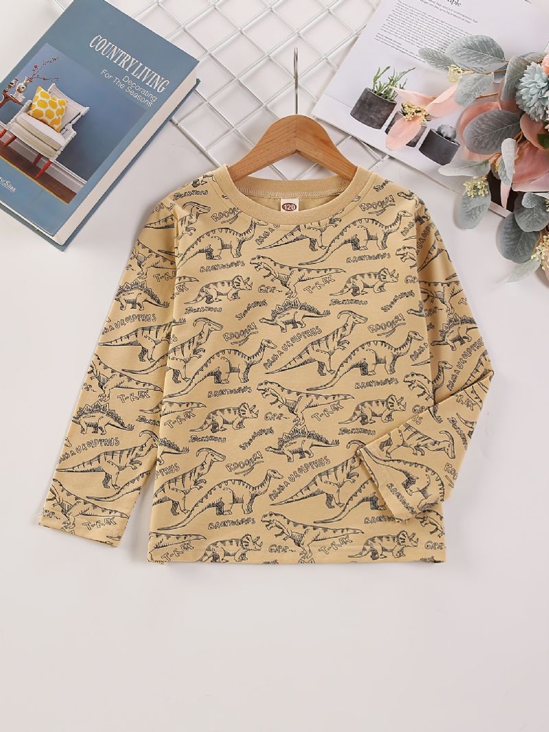 Flickor Casual Pullover Långärmad Crew Neck T-shirt Med Tecknad Dinosaurietryck