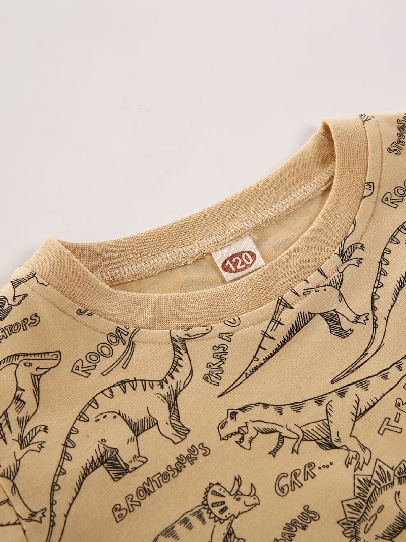 Flickor Casual Pullover Långärmad Crew Neck T-shirt Med Tecknad Dinosaurietryck