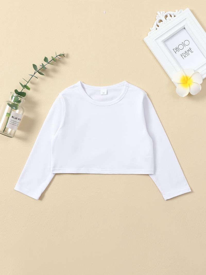 Flickor Casual Solid Enkel T-shirt Långärmad Crew Neck Basic Barnkläder För Vintern