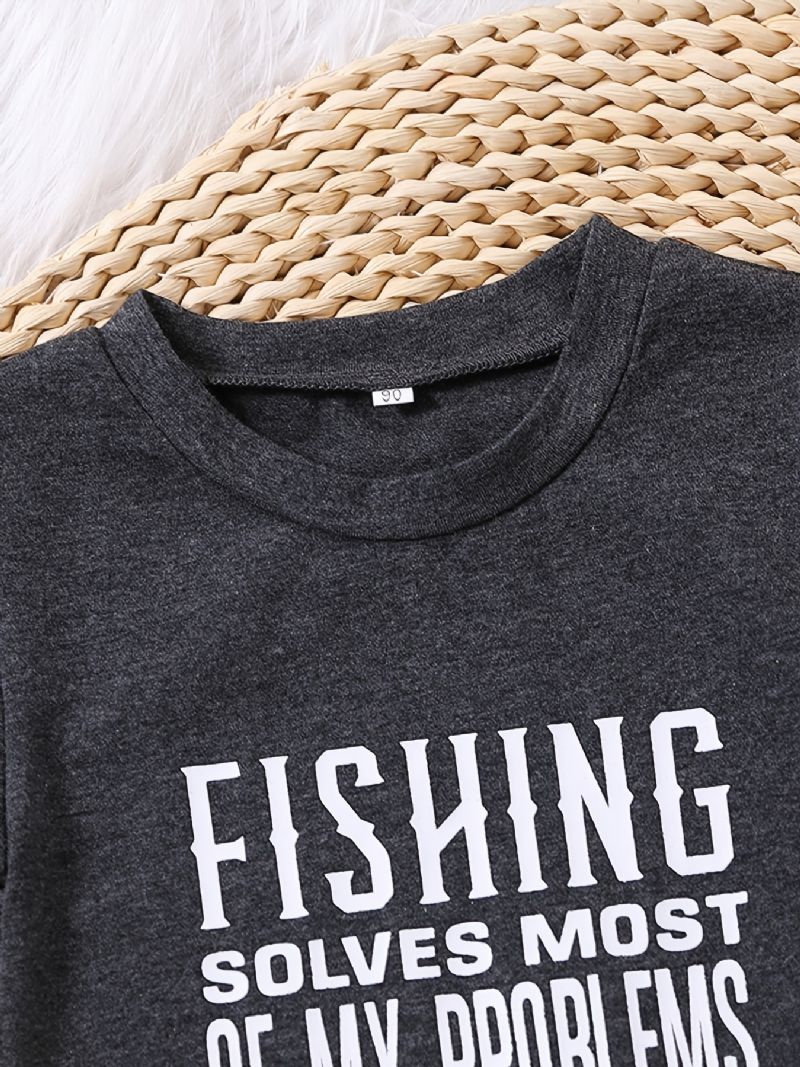 Flickor Causal Fishing Print T-shirt & Fish Shorts & Bow Head Tie Rope
