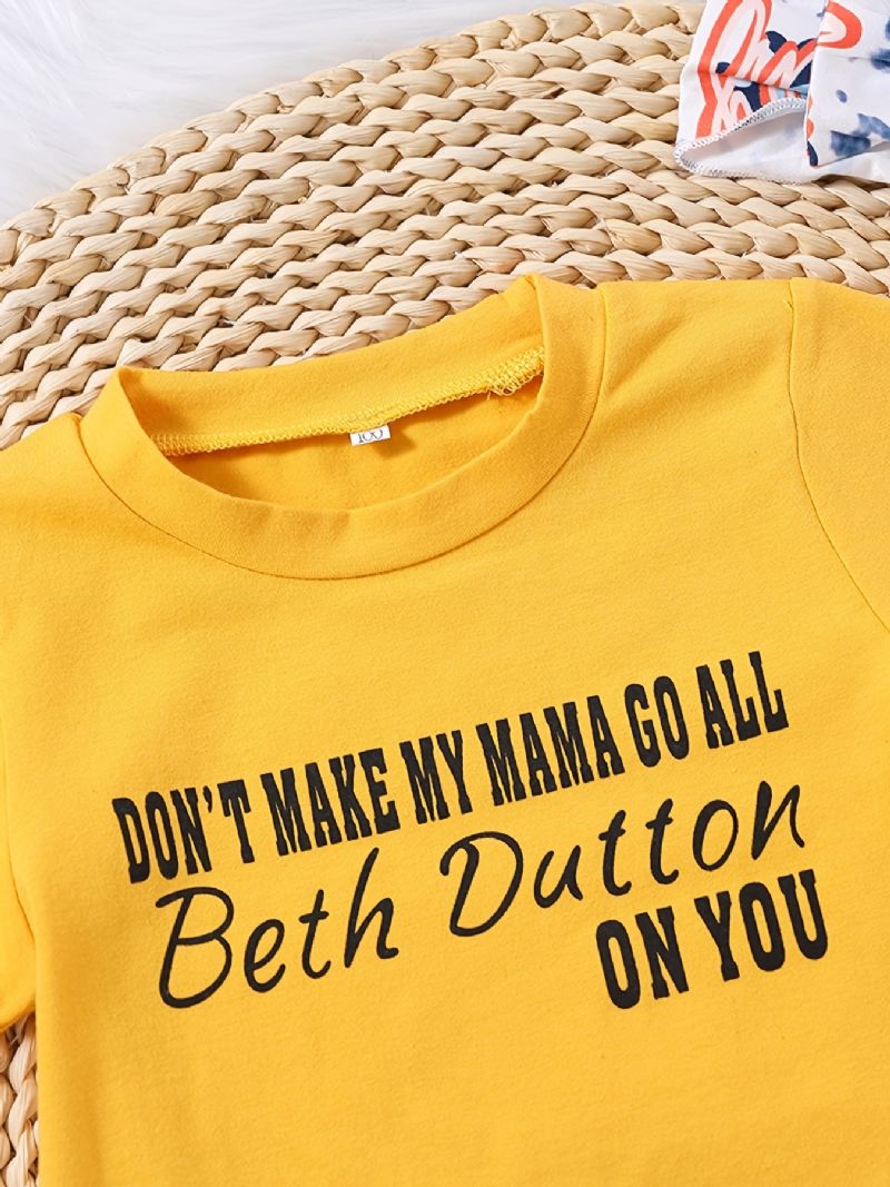 Flickor Causal Söt Beth Dutton Print T-shirt & Letter Blommönster Shorts & Rosett Pannband