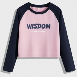 Flickor Colorblock Kontrast Rundhalsad Långärmad T-shirt