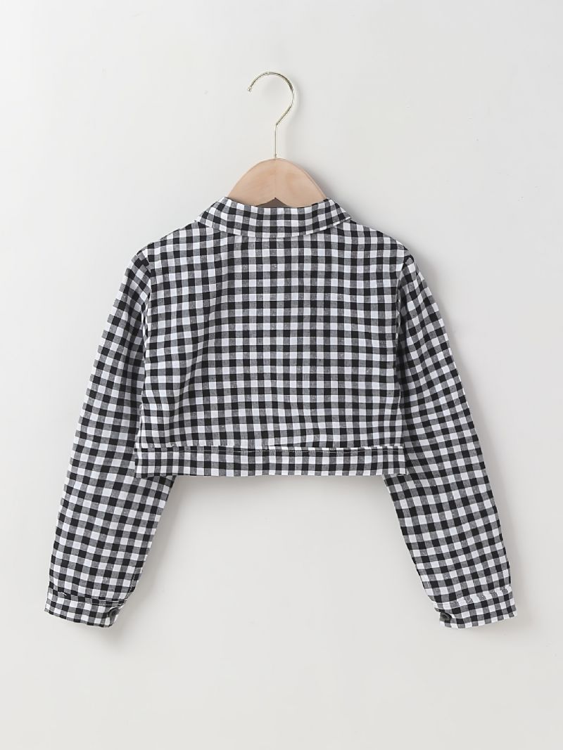 Flickor Långärmad Rutig Skjorta Med Knappar Barnkläder