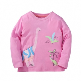Flickor Långärmad T-shirt Dinosaurietryck Rosa Rund Hals Topp