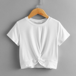 Flickor Solid Crew Neck Front Twist T-shirt Shorts Sleeve Top Barnkläder