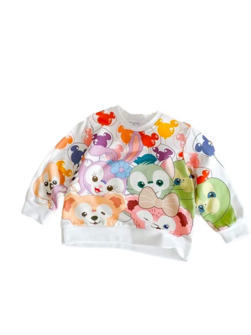 Höstvintertjejer Söta Djurmönster Med Rund Hals Långärmad T-shirt