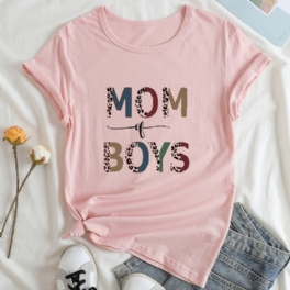 Mom Of Pojkar Grafiskt Tryck T-shirt Med Rund Hals Casual Lös Kortärmad Mode Sommar T-shirts Toppar Damkläder
