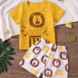 Pojkar Casual Cartoon Pyjamas Set Med Bekväma Lion Print T-shirt Och Shorts