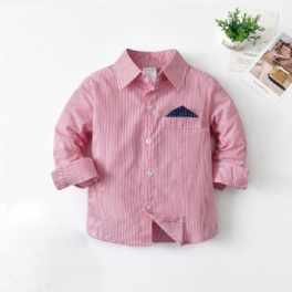 Pojkar Casual Mode Randig Colorblock Knapp Bröstficka Långärmad Skjorta