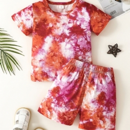 Pojkar Casual Tie Dye Set Med Kortärmad T-shirt & Shorts För Utomhusstrand