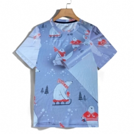 Pojkar & Flickor Casual Söt T-shirt Med Björntryck Kortärmad Rundringad Topp För Julfest