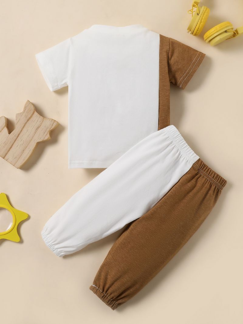 Småbarn Flickor Dubbel Färg Crew Neck Bomulls T-shirt Jogger Sweatpants
