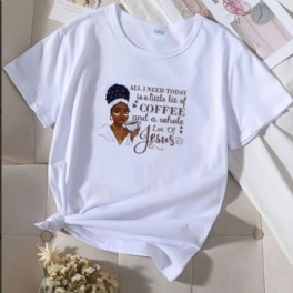 T-tröja För Kvinnor Casual Letter Flickor Blommönster Med Rund Hals Kortärmad Lös Mode Sommar T-shirt