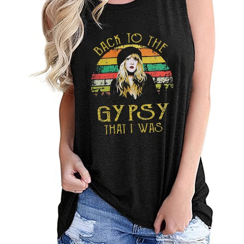 Vintage Flickor Med Blommönster Ärmlös T-shirt Casual Every Day Toppar Damkläder