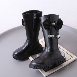 Flickor Elegant High Top Princess Boots Med Tofs Rosett Zip-up Mjuka Läderstövlar För Fest