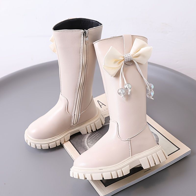 Flickor Elegant High Top Princess Boots Med Tofs Rosett Zip-up Mjuka Läderstövlar För Fest