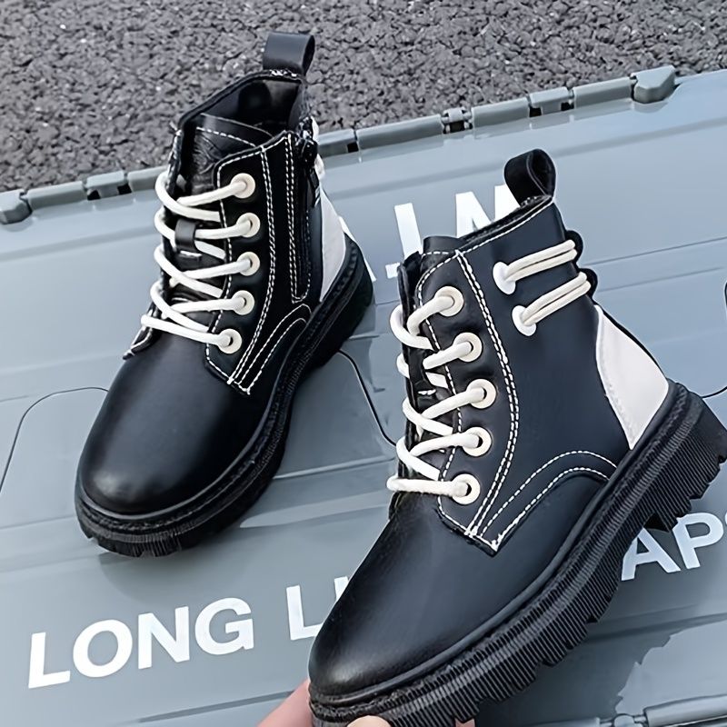 Flickor Vintage Color Block Martin Boots Stövlar High Top Zip-up Snörstövlar