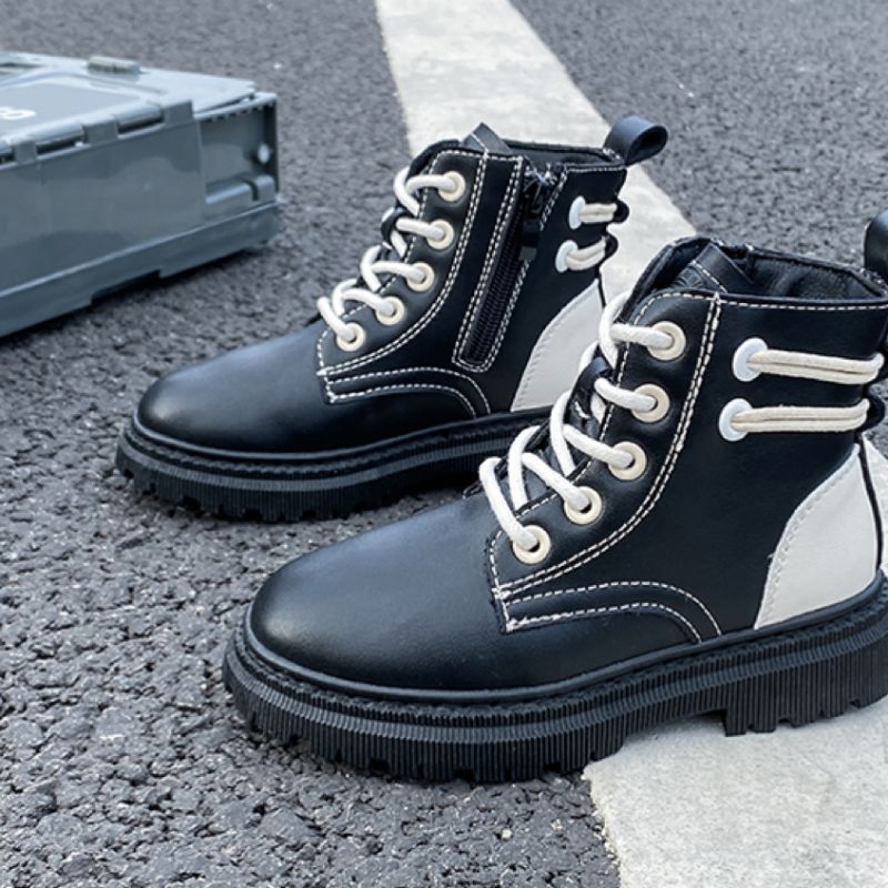 Flickor Vintage Color Block Martin Boots Stövlar High Top Zip-up Snörstövlar