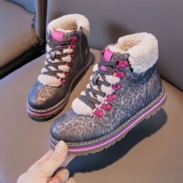 Fleece Snöstövlar För Leopard High Top Canvas Skor Sneakers Med Dragkedja På Sidan För Vintern