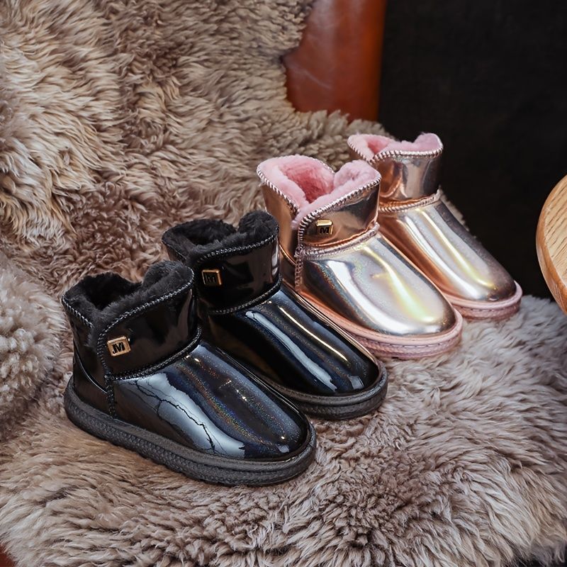 Flickor Casual Reflekterande Snöstövlar Fleece Termisk High Top Slip-on Boots För Vinter Utomhus