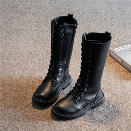 Flickor Läder Zipper Mid Boots Skor Höst Vinter