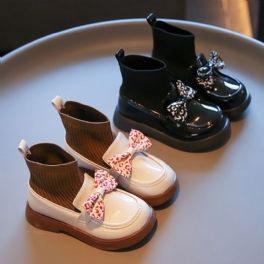 Höga Strumpor För Flickor Stövlar Mjuksulor Läder Loafers Med Rosettdekor För Vintern