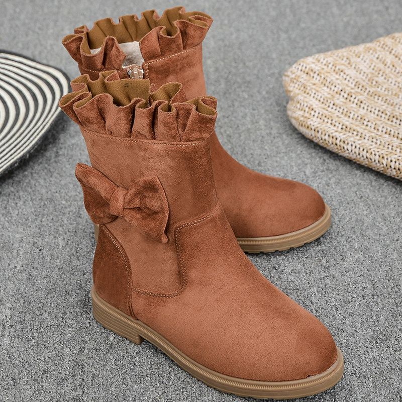 Höst Vinter Flickor Enfärgad Rosett Spets Varma Martin Boots Stövlar